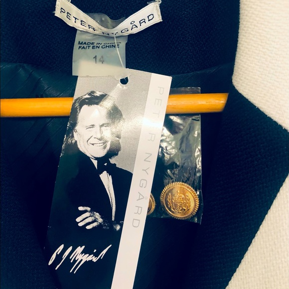 Peter Nygård Navy & White Linen & Rayon Blazer - Picture 2 of 3